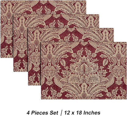Loom and Mill Luxury Placemats Set of 4, Classic Jacquard Non-Slip Washable - Image 4