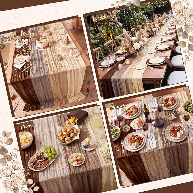 12 Pcs Fall Cheesecloth Gauze Table Runners, Gradient Brown | Thanksgiving - Image 6