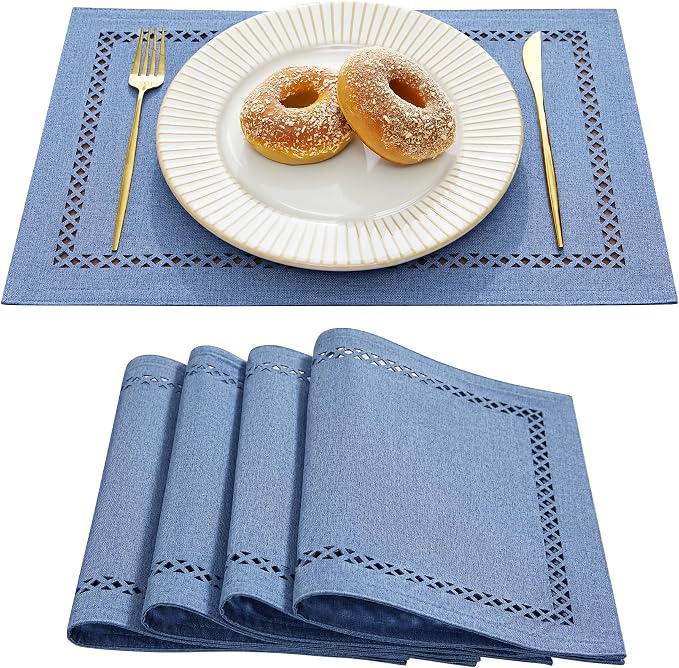 Farmhouse Burlap Place Mats, 12 x 18 Inch | Double Layer, Thick Textured by Aoztio