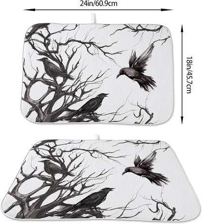 Halloween Dish Drying Mat for Kitchen Counter 18x24 Inch Black Tree Crows Dish - Image 6