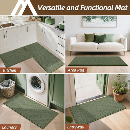 COSY HOMEER Kitchen Rugs Non Slip Washable 24"x36"+24"x60" Absorbent Kitchen Mats for Floor Stain Resistant Kitchen Runner Rug Sets of 2 Kitchen Floor Mats for Sink,Green