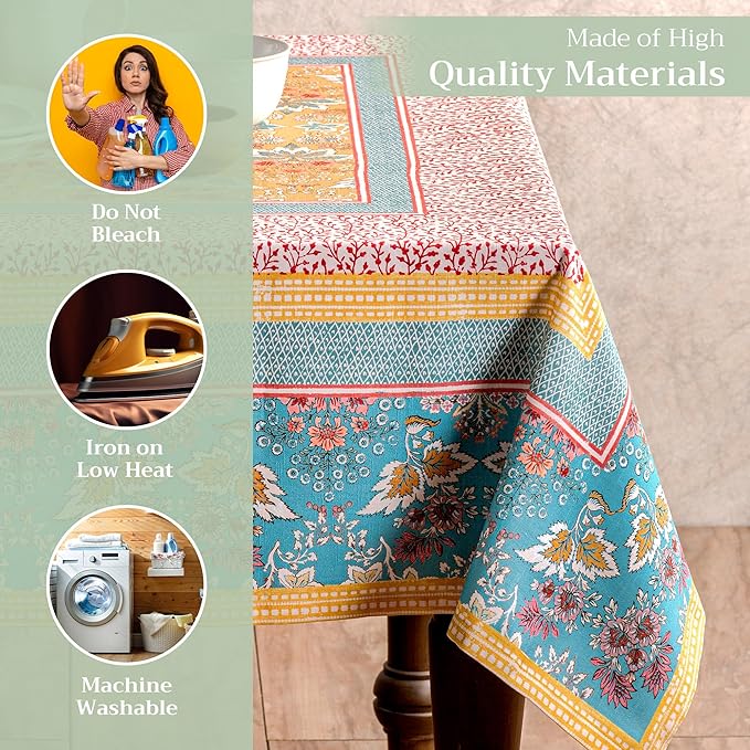 Maison d' Hermine Table Cloth Square Table 100% Cotton 60 x 60 Inches Tablecloth Reusable Decorative for Dining Room Farmhouse Home Valentines Day Decorations Spring Summer - Marquise