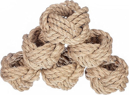 ALPHA Living HOME Woven Napkin Rings Set of 6 - Nautical Napkin Ring Premium 100% Jute Napkin Rings Table Decor with Rustic Charm for Harvest, Thanksgiving, Christmas, Parties & Dining(Brown)
