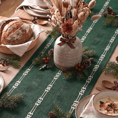 Artoid Mode Green Farmhouse Embroidered Hollow Christmas Table Runner, Seasonal - Image 6