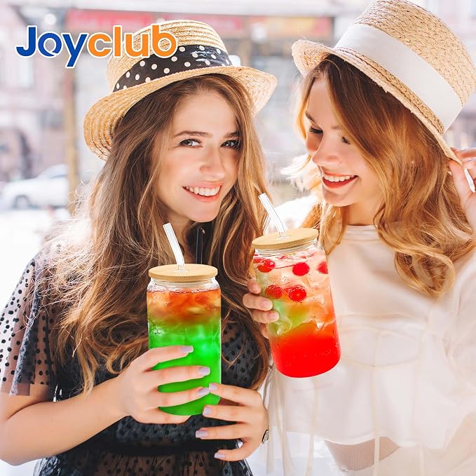 Joyclub Glass Cups with Bamboo Lids and Straws 2 Set 16 oz Reusable Iced Coffee - Image 6