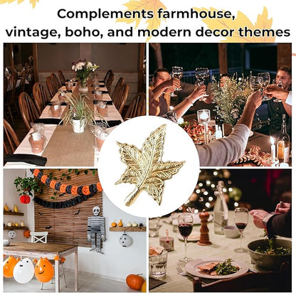 ALPHA Living HOME Leaf Decor Napkin Rings - 12 Pcs Modern Napkin Ring Dining Metal Table Décor for Wedding, Holiday, Thanksgiving, Christmas, Formal Dining & Special Occasions (Gold)