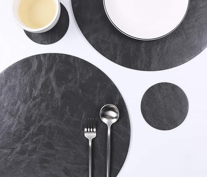 Jovono Set of 4 Round Placemats and Coasters, Faux Leather Table Mats and Desk - Image 7