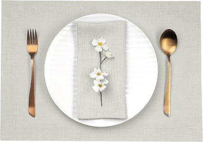 D'Moksha Homes Linen Placemats 14 x 19 Inch - Silver Grey Placemats Set of 8-100% Pure Linen Table Place Mats for Spring, Easter - Handcrafted and Machine Washable