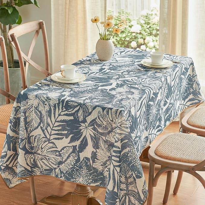 jinchan Blue Tropical Floral Linen Rectangle Table Cloth 50x84 | Large table - Image 2