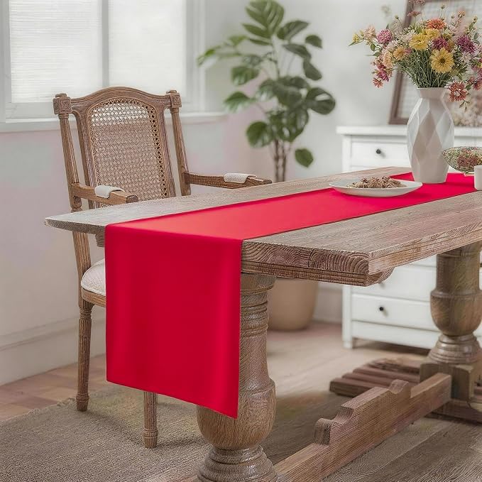 MEANMOY Red Table Runner 90 Inches Long Waterproof Washable Table Runners | - Image 2