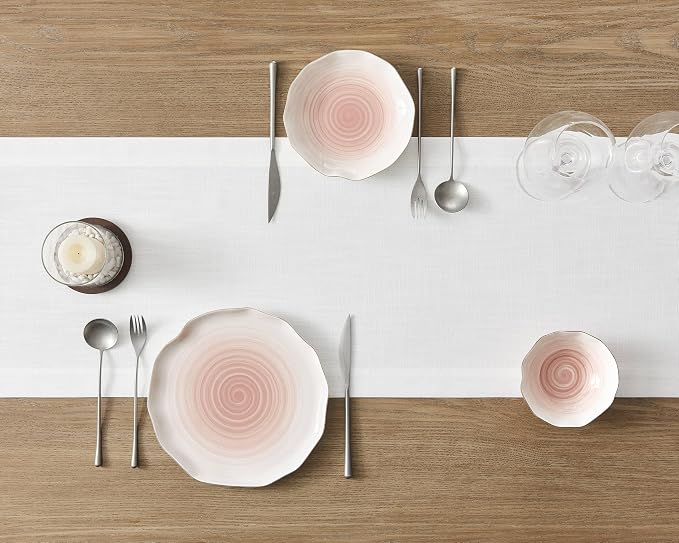 Linen Textured Border Table Runner, 14 x 72 Inch White | Mitered Corner Design - Image 4