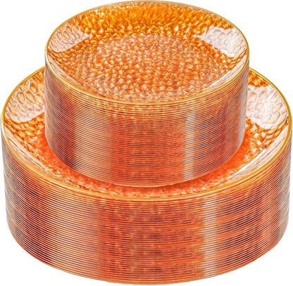 Rubtlamp 60Pcs Orange Plastic Plates, Hammered Plastic Plates Include 30 by Rubtlamp