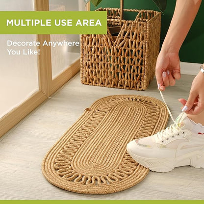 Oval Jute Table Runner | Woven Braided Dining Runner | Natural Textured Rattan Table Runner for Dining Table Coffee Table or Patio 11.8 x 27.5 (Standart)