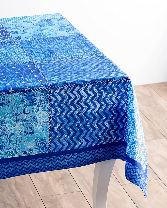 Maison d' Hermine Table Cloth Square Table 100% Cotton 60 x 60 Inches Tablecloth Reusable Decorative for Dining Room Farmhouse Home Valentines Day Decorations Spring Summer - Indigo Love