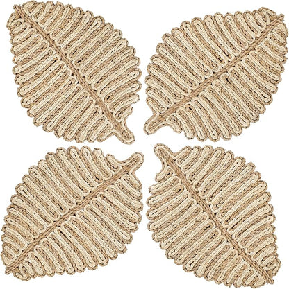 Placemats Set of 4,Natural Leaf-Shaped Charger Plates Handcrafted Fall Placemats for Dining Table Décor