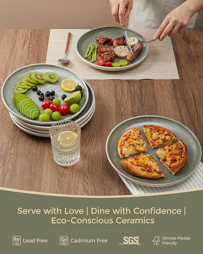 Gradient Green Dinner Plates Set of 6, 10 Inch Reactive Glaze Ceramic Plates Set, Modern Dinnerware Dishes Set for Kitchen, Microwave & Dishwasher Safe, Highly Chip and Crack Resistant