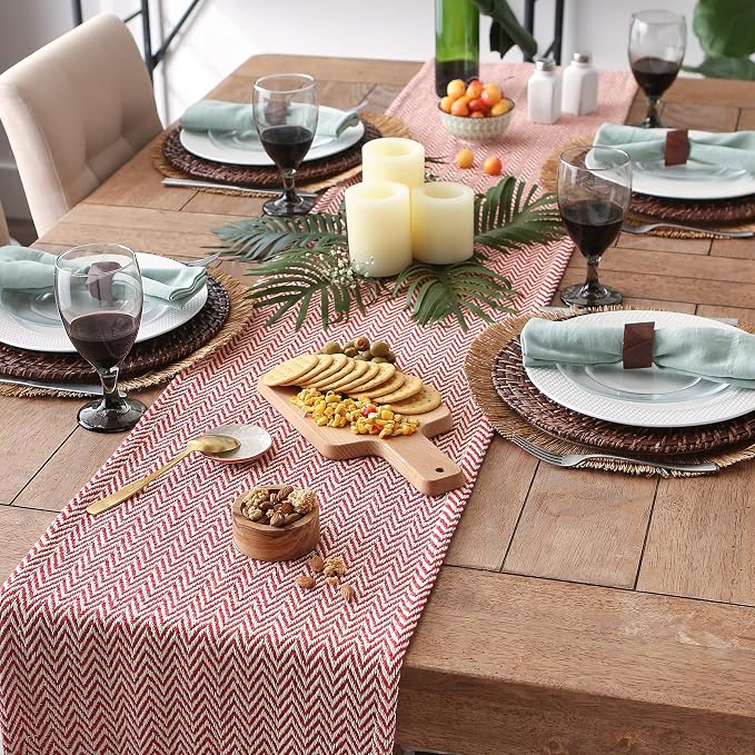 DII Woven Basic Tabletop Collection Chevron Table Runner, Tango Red - Image 3
