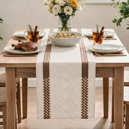 Artoid Mode Coffee Stripe Woven Rustic Table Runner 12x72 Inch | Holiday - Image 2