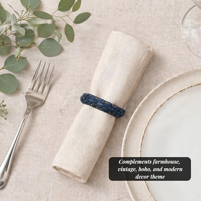 Cane Woven Napkin Rings, durable plastic core, 2.25x2.25x0.5 in, bohemian - Image 8