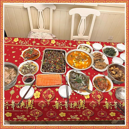 3 Pack Chinese New Year Decorations 2026, 54 x 108 Inches Red Plastic Table Cloths, Disposable Lunar New Year Table Cloth Rectangle Tablecloths Tablecover, Spring Festival Year of the Horse Decor