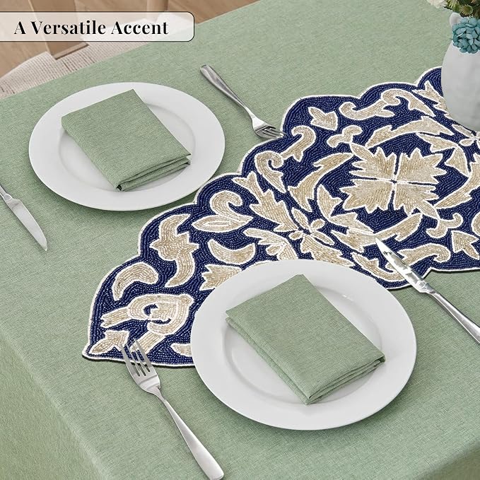 Beaded Table Runner, 36x13 | Glass beads on polyester satin backing, 36x13 in - Image 7
