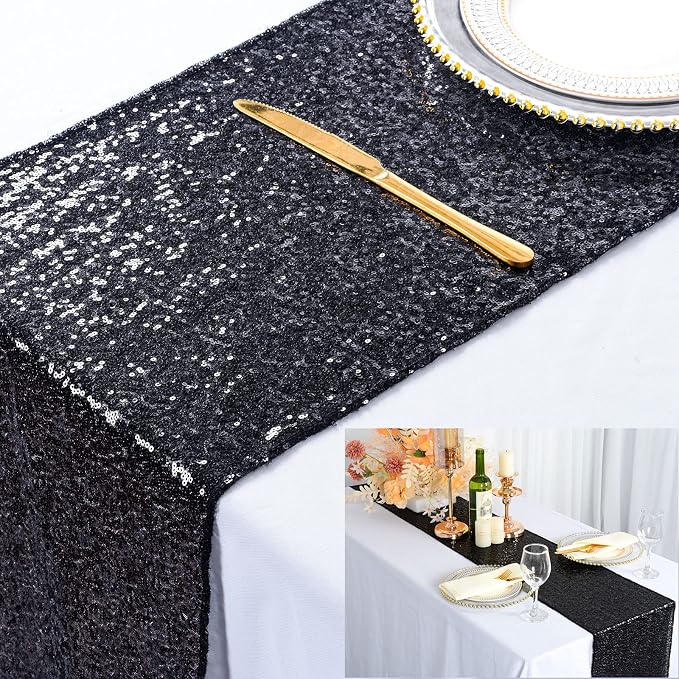 ShiDianYi Black Sequin Table Runner, Glitter by ShiDianYi