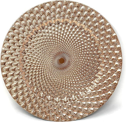 allgala 13-Inch 48-Pack Case Lot Heavy Quality Round Charger Plates-Peacock Rose Gold-HD80363