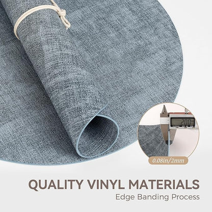 13" Round Placemats Set of 12, Reversible Faux Leather Heat Resistant Table Mats, 100% Waterproof Oilproof Wipeable Table Protective Placemats for Vinyl, Washable for Indoor (12, Light Blue)
