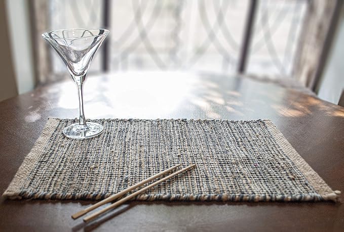 Natural Jute & Grey Placemats, 13x19 Inch Dining Table Placemats - Image 8