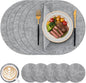 Homaxy Round Faux Leather Placemats and Coasters, Light Grey | Washable by Homaxy