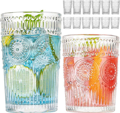 Vintage Drinking Glasses Set of 12, Textured Clear Striped Glass Cups-6 by wookgreat