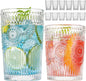 Vintage Drinking Glasses Set of 12, Textured Clear Striped Glass Cups-6 by wookgreat