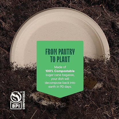 100% Compostable Paper Plates 7 Inch [1000 Count] Heavy-Duty Dessert Plates - Natural Brown Color Unbleached Bagasse - Eco-Friendly Disposable Biodegradable Sugarcane Plates - [Bulk Case 8/125 Pack]