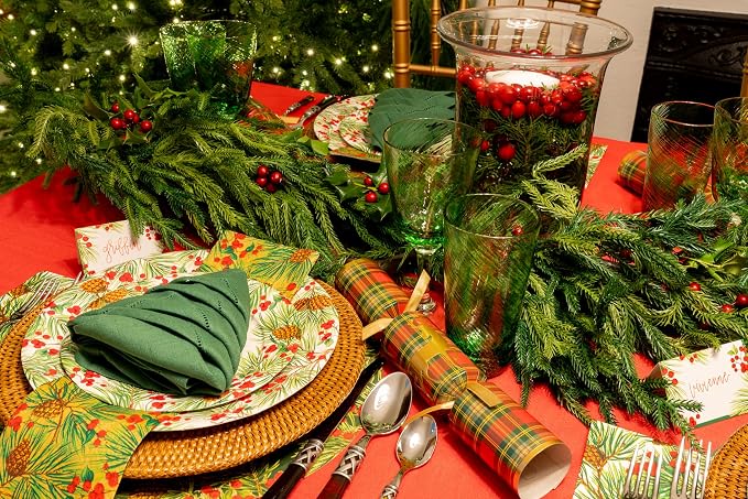 Caspari Evergreen And Berries White Paper Salad & Dessert Plates - Image 5