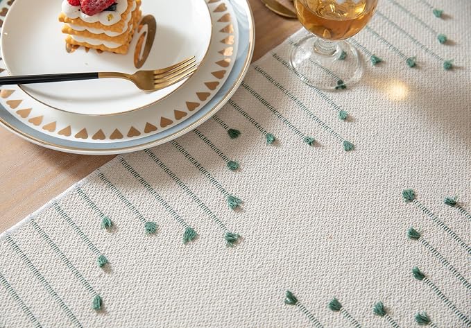 Boho Table Runner 13 x 90 Inch Long Natural Cotton Woven Runner - Image 4