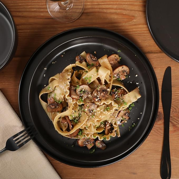 Gibson Elite Bayou Moon Plates and Bowls Sets, 16-Piece Black Matte Stoneware - Image 3