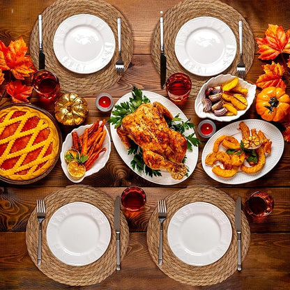 GENMOUS Woven Placemats Set of 12, 12" Round Placemats Natural Water Hyacinth Boho Placemats,Farmhouse Rattan Chargers for Dinner Plates, Rustic Braided Wicker Table Mats for Thanksgiving,Home,Wedding