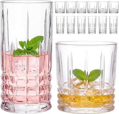 Moretoes Drinking Glasses Set of 12, Mixed Drink Cocktail Glass | 6 Highball by Moretoes
