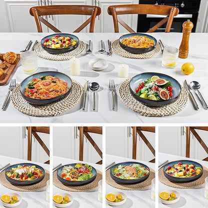 LERATIO 8.5'' Large Ceramic Pasta Bowls, 36oz Pasta Serving Bowls Set of 4 for Kitchen, Wide Bowls for Fruit,Pasta,Salad,Oatmeal,Meal, Microwave Safe, Reactive Glaze-Gray White