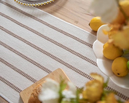 Caflife Boho Table Runner 108 Inchs Long Taupe and Beige, Cotton and Linen Woven - Image 5