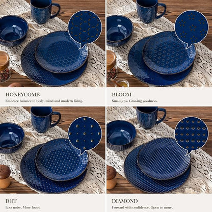 MALACASA 16 Pieces Dinnerware Sets, Farmhouse Plates and Bowls Sets, Embossed - Image 9