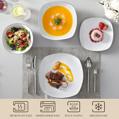MALACASA Dinnerware Sets, 24 Piece Porcelain Square Dishes, Ceramic Dish Set - Image 4