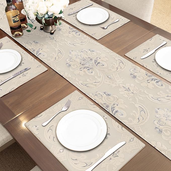 Loom and Mill Luxury Jacquard Table Runner 60 Inches Long, Light Apricot | - Image 6