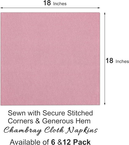 Ruvanti Cloth Napkins Set of 12, 18x18 Reusable Napkins Cloth Washable, Soft & Durable Table Napkin, Poly Cotton Fabric Dinner Napkins for Parties, Christmas, Thanksgiving, Weddings - Bubblegum
