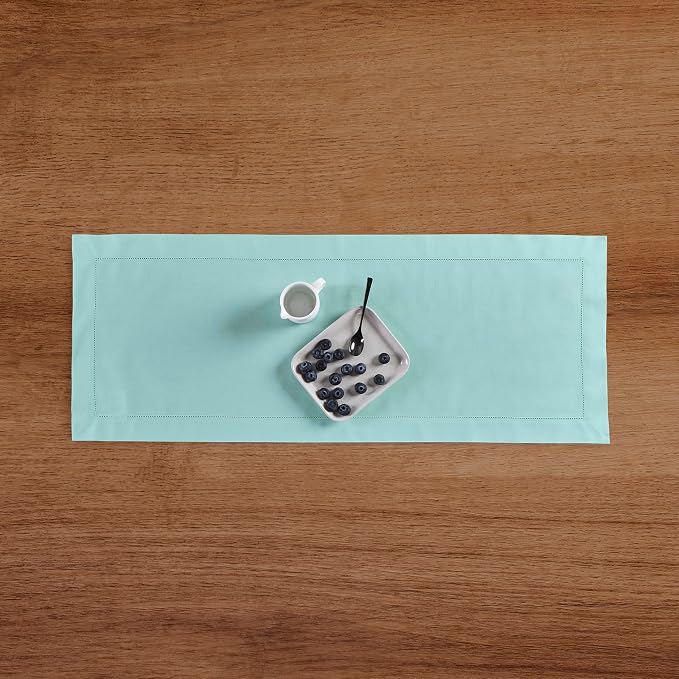 Solino Home Cotton Linen Dining Table Runner Pastel Turquoise, 14 x 36 in | - Image 4