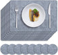 MOSAYT Placemats Set of 8, Heat Resistant Vinyl Place Mats with Coasters, Wipeable Washable 100% Waterproof Oil Proof Faux Leather Table Mats for Kitchen Dining Party Outdoor, 12" x 17", Sky Blue
