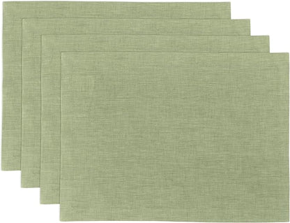 Solino Home Linen Cloth Placemats Set of 4-100% Pure Linen Chambray Olive Placemats 14 x 19 Inch for Spring, St Patricks Day - Athena
