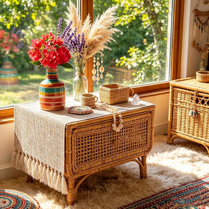 Boho Dresser Runner for Bedroom 36 Inch, Short Table Runner - Image 3