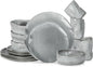 Stone by Mercer Project Atik Modern Stoneware 16-Piece Dinnerware Set, Plate and Bowl Set, Dish set for 4, Grey Speckled