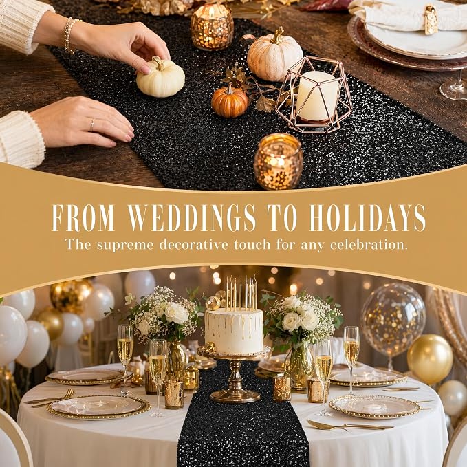 ShiDianYi Black Sequin Table Runner, Glitter - Image 5